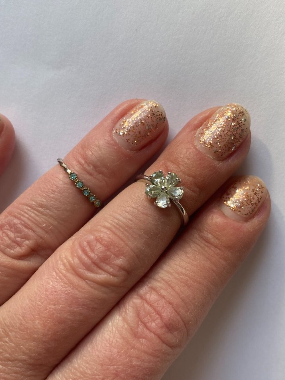 VINTAGE QVC Silver Daisy Blue Quartz set of 2 MIDI Mid Rings Ring *SIZE 3*